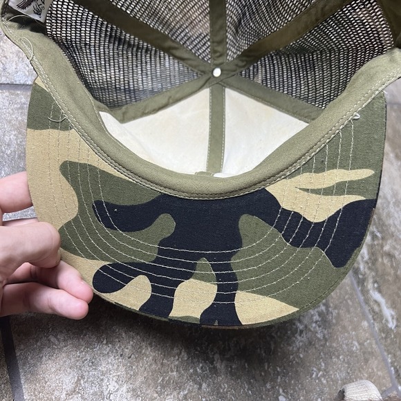 VINTAGE 80s Fishing Hunting‎ Camo Brown Snapback Trucker Hat Cap USA Farm Work - Picture 6 of 6